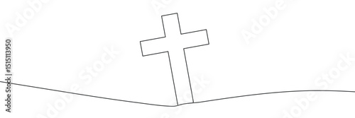 Continuous line drawing of Christian cross. Religious cross one line icon. One line drawing background. Vector illustration. Cross black icon .