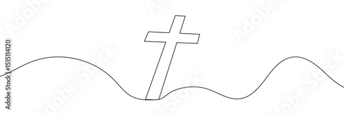 Continuous line drawing of Christian cross. Religious cross one line icon. One line drawing background. Vector illustration. Cross black icon .