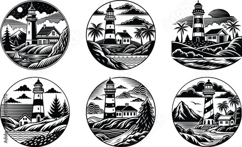 Lighthouse Coastal Scenes Vector
