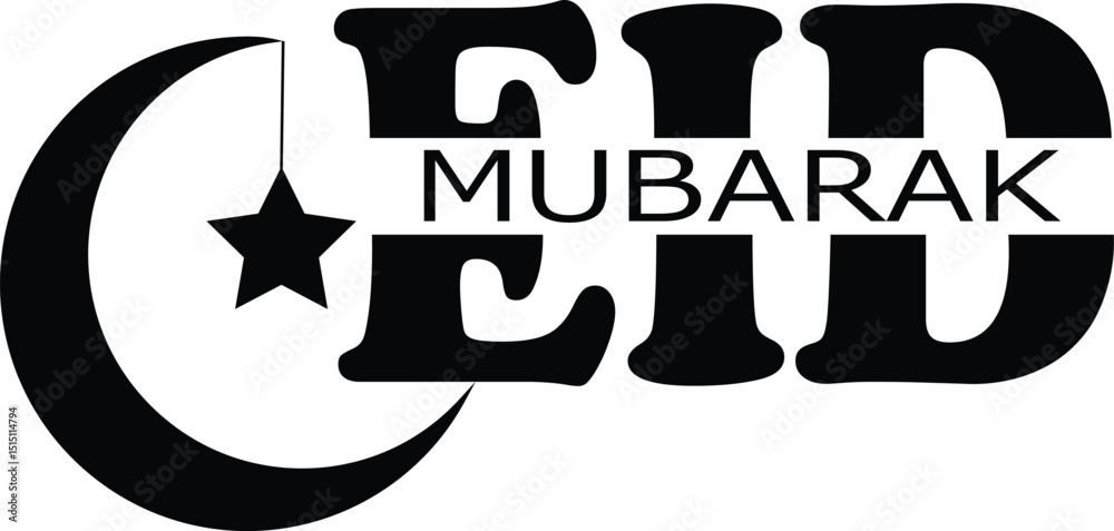 A graphic design featuring a crescent moon and star alongside the text 