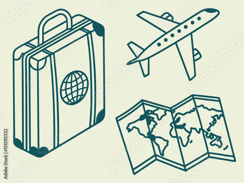 duotone icon set representing travel essentials