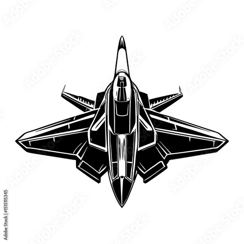 Vector Illustration of a Modern Fighter Jet – Black and White Military Aircraft Icon