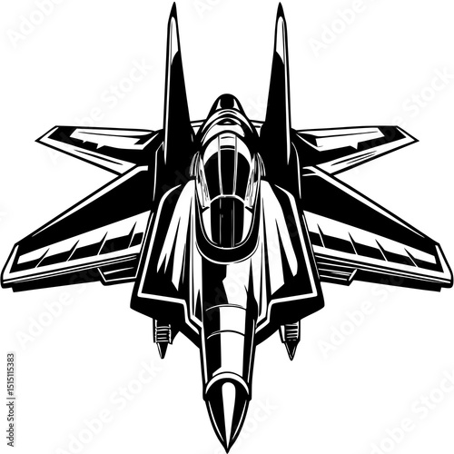 Vector Illustration of a Modern Fighter Jet – Black and White Military Aircraft Icon