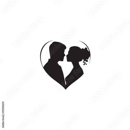 Silhouette of a couple in love encased within a heart shape design