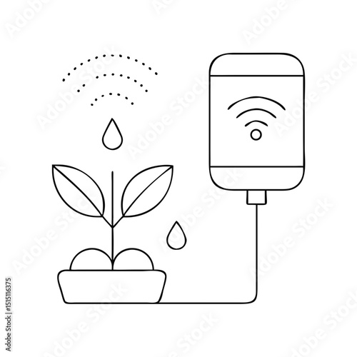 Modern eco-friendly house icon with smart irrigation system and water monitoring