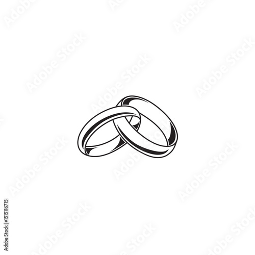 Interlocked wedding rings illustration representing commitment and unity in black and white
