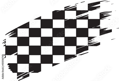 Racing flag grunge design of vector car race or rally, motorsport, finish and start flag with black and white checkers.