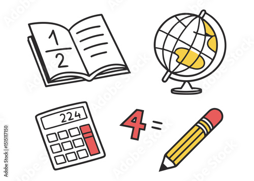 minimalist icon set representing children education essentials