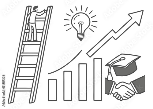 monochrome icon set representing career growth essentials
