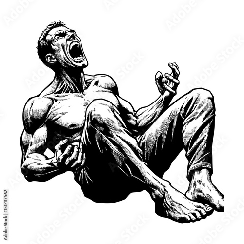 Man angry sketch engraving black and white outline. Scratch board imitation.