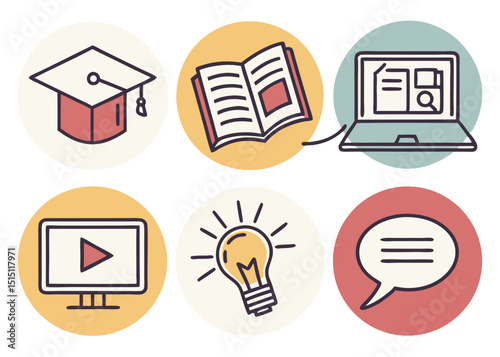 flat design icon set representing e-learning essentials