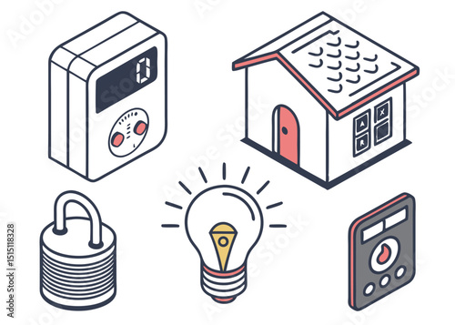  isometric icon set representing smart home gadgets essentials  