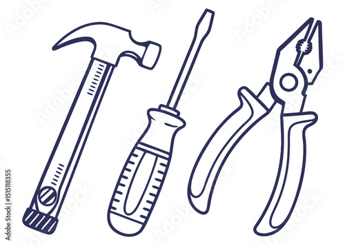line art icon set representing DIY tools essentials