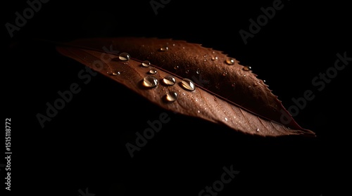 Close up view of rich brown autumn leaves with glistening dew drops against a dark backdrop highlighting seasonal change and natural details