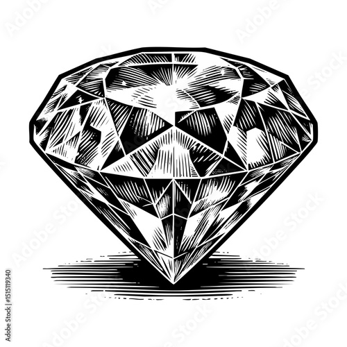 Diamond sketch engraving black and white outline. Scratch board imitation.