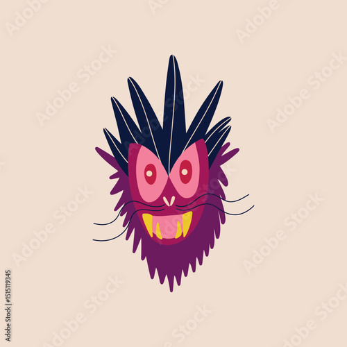Funny fancy dragon face. Illustration in a modern flat style for Halloween