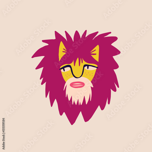 Fancy clockwork face from a lion. Illustration in modern childish hand drawn style