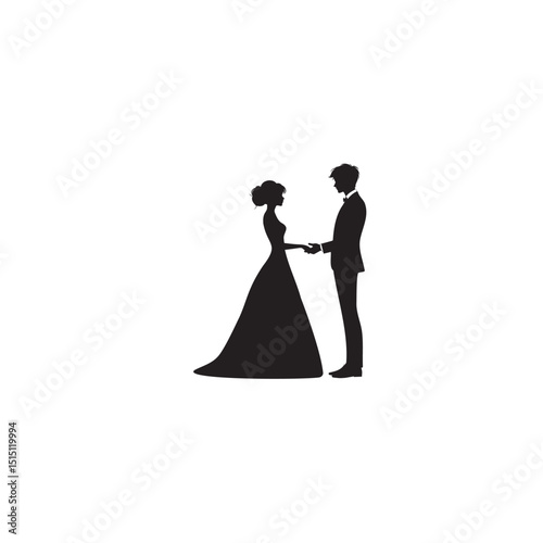 Elegant wedding couple silhouette bride and groom holding hands minimalist design