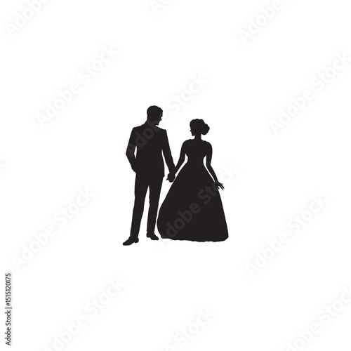 Elegant wedding couple silhouette illustration holding hands symbolizing love and commitment