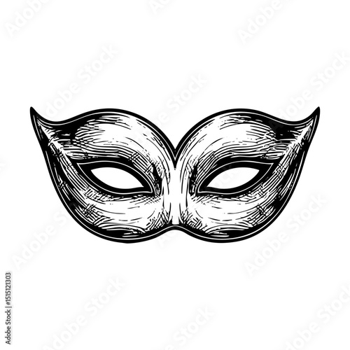 Venetian mask sketch engraving black and white outline. Scratch board imitation.