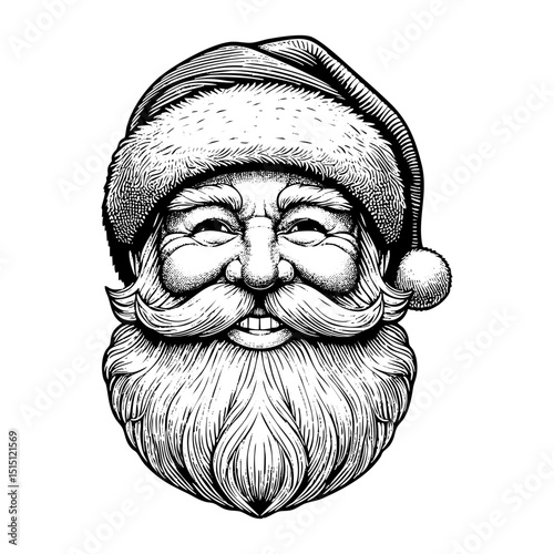 Santa clause sketch engraving black and white outline. Scratch board imitation.