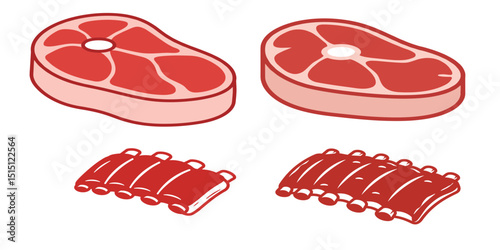 Steak Icons Set Beef meat steak icons