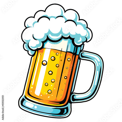 Beer Mug Vector Foam Glass Bubbles Drink Cartoon Bold Golden Illustration