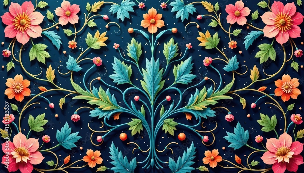 Intricate floral damask, swirling leaves and vines , damask, design Intricate floral damask, swirling leaves and vines , damask, design
