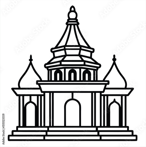 Line art of Indian bengali temple building illustration isolated on white background