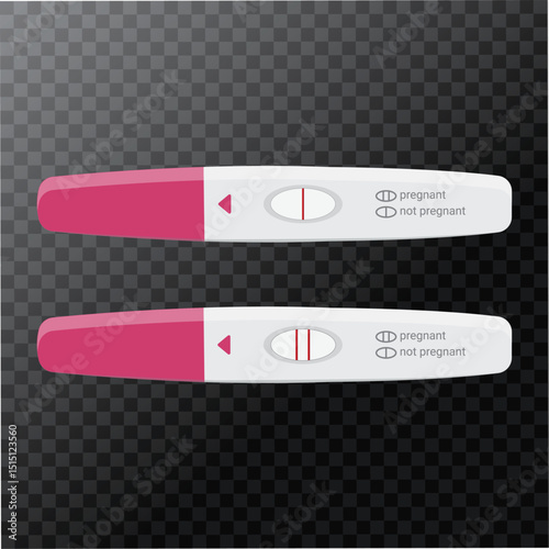 Set, Vector illustration of positive, negative 2-line pregnancy test kits, on transparent background, png background, pink details