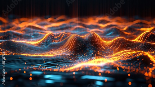 A surreal circuit design radiating luminous waves of electric orange and cyan energy