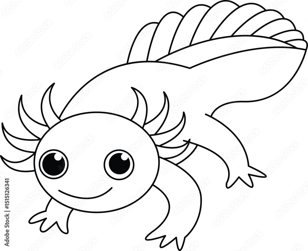 Fototapeta premium Axolotl hand drawn coloring page for kids
