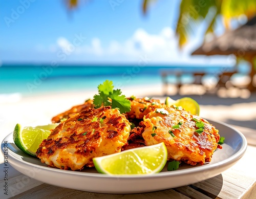 Crispy fritters on a beach plate