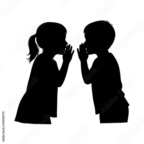 Children gossiping silhouette vector illustration on white background