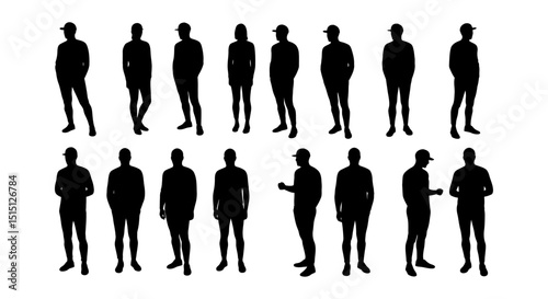 Group of People Silhouettes Standing and Talking Vector Illustration