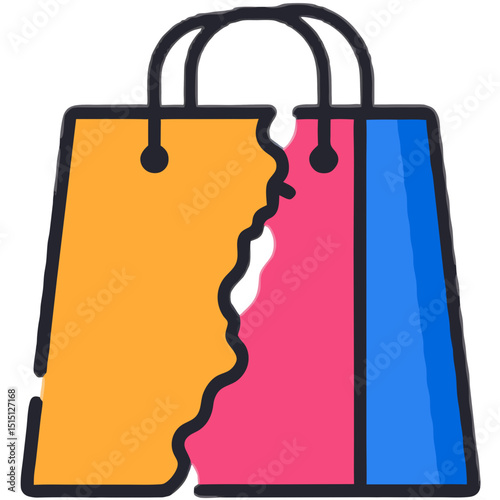 Creative Illustration of Shopping Bags with a Face Profile in a Modern Style