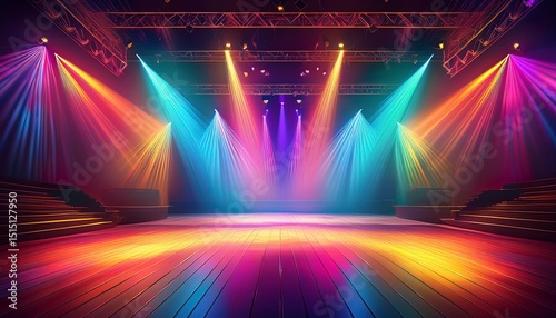 empty stage with colorful spotlights scene lighting effects ai