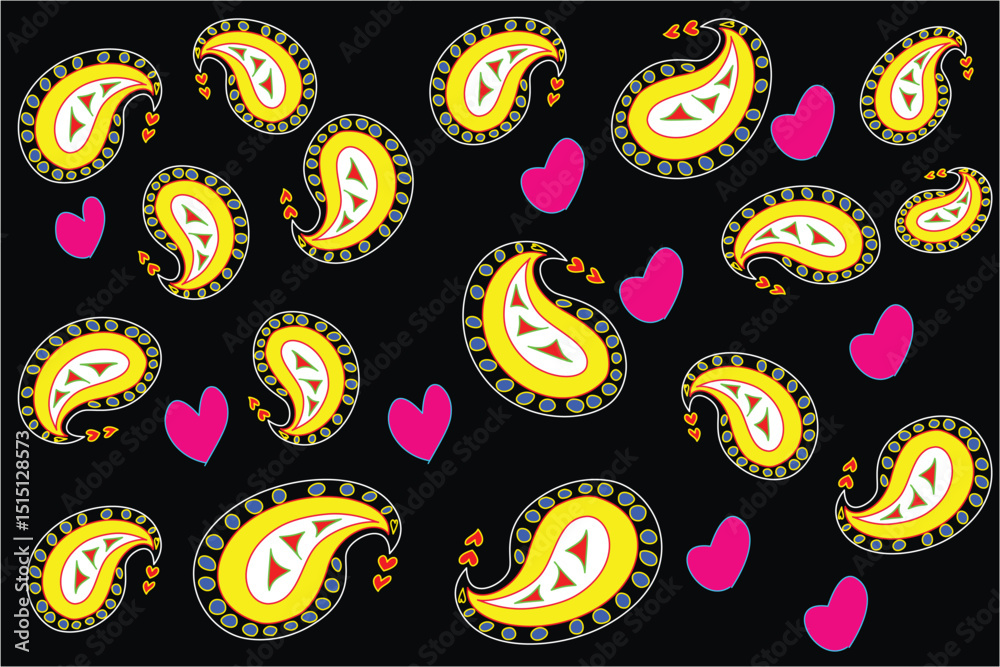 Naklejka premium Paisley seamless pattern with Pink Heart