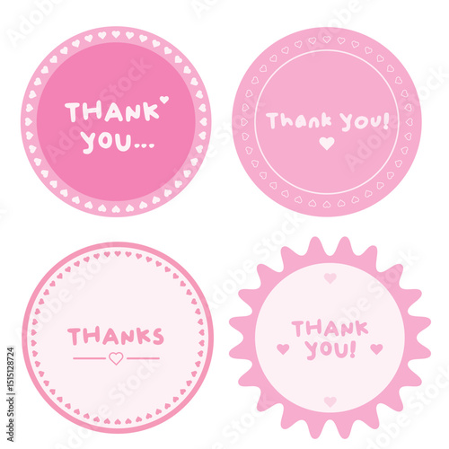 Collection of Pink Thank You Stickers and Badges
