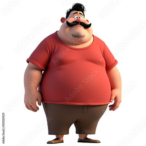 Cartoon man with a large mustache wearing a red shirt and brown pants standing  isolated on transparent background
