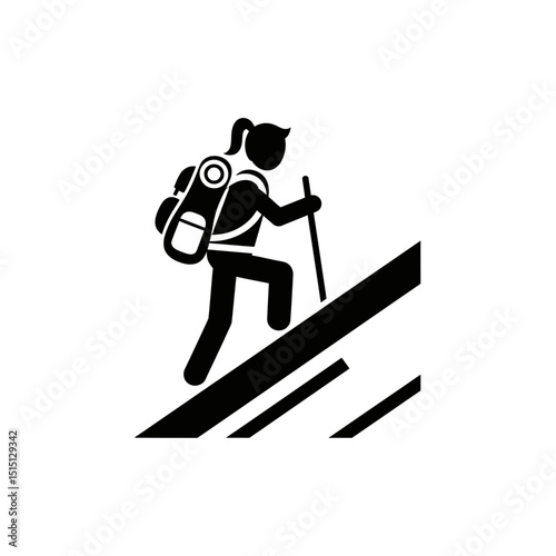 Hiking Icon Representing an Adventurous Woman Climbing a Trail  