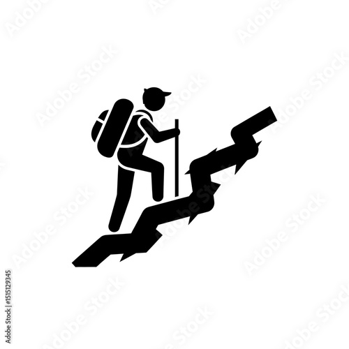 Hiking icon of a person climbing a rocky path  