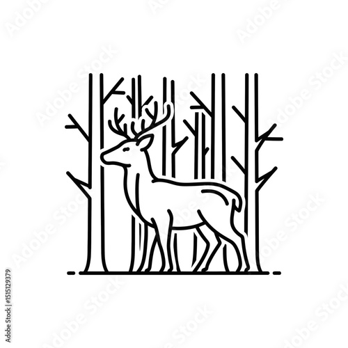 Deer standing among trees in a minimalist vector design  