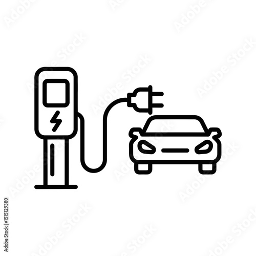 Electric car charging at a station in a minimalist style  