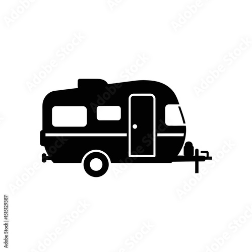 Vintage travel trailer icon silhouette in black  