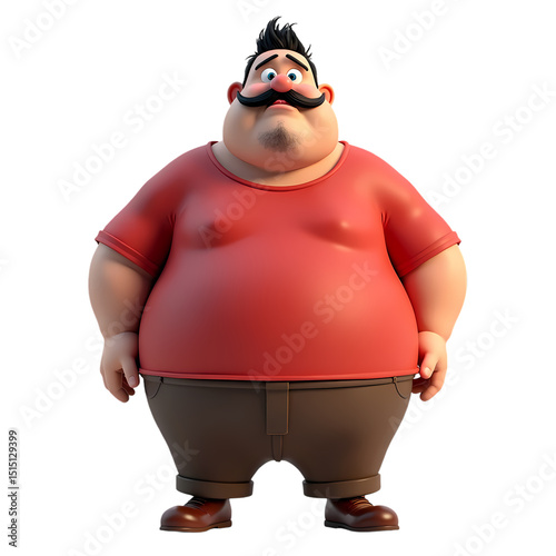 Cartoon man with a large mustache wearing a red shirt and brown pants standing  isolated on transparent background