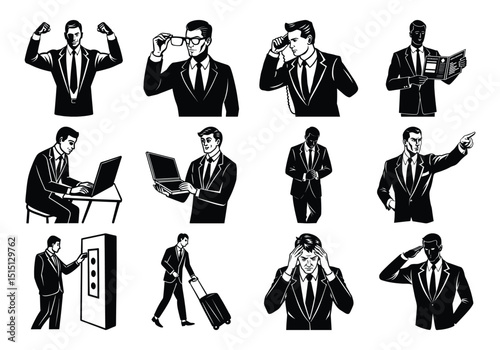 business man  vector silhouette set. vector silhouette of a group of young businessmen