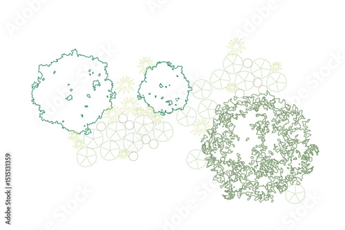 architecture drawing plant tree top view, Includes greenery, bushes, for landscape plan and architecture layout drawing, elements for environment and garden