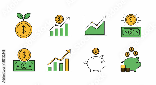 Financial Growth and Investment Opportunities Symbolized in Graphic Icons