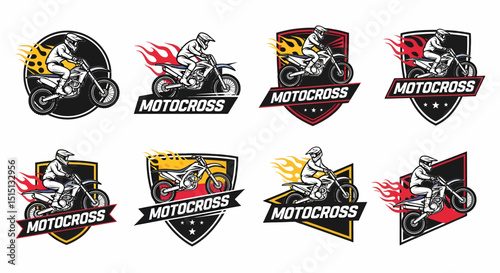 Set motocross emblem logo vector